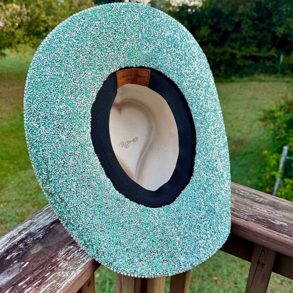 Bedazzled Aqua Rhinestone Heart Shaped Suede Cowboy Hat main image 2